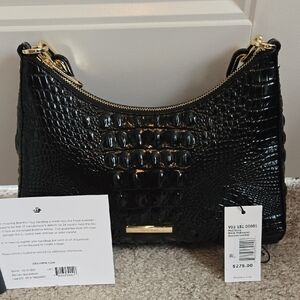 Brahmin Black Crocodile Embossed Shoulder Bag